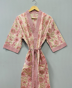 Kimono de Verano 100% Algodón, Cómodo y Relajante, para Dormir, Cuello en V, Largo, con Cierre de Cordón, Estampado Floral, Ropa Casual - Product Image 3