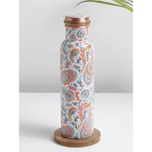 Bouteille d'eau artisanale en cuivre pur 1000 ml, imprimé floral, bienfaits ayurvédiques pour la santé, récipient en cuivre anti-fuite, pour yoga et gym - Product Image 2