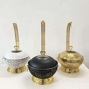 Luxury Round Lattice Chafing Dish Set Stainless Steel Buffet Food Warmer Ornate Gold White <b>Black</b> Catering Server - Product Image 1