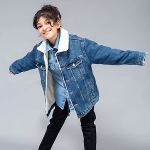 Kids Girls Blue Oversized Denim <b>Jacket</b> with <b>White</b> Sherpa Collar Button Up Casual Jean <b>Jacket</b> OEM Wholesale Factory Supply - Product Image 3