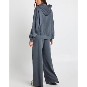 Conjunto de chándal personalizado de tejido grueso lavado GSM, con chaqueta con cremallera de forro polar tecnológico vintage y pantalones de chándal de cintura media con hombros caídos, conjunto a juego - Product Image 6