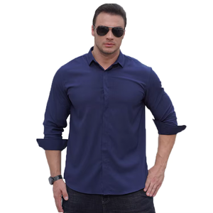 Camisa Casual Azul Claro para Hombre, Corte Holgado, 100% Poliéster, Ligera y Cómoda, Transpirable para el Trabajo Diario y Viajes - Product Image 2