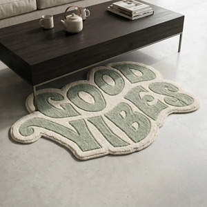 Alfombra de Lana Hecha a Mano con Tipografía Premium Good Vibes, Antideslizante, Color Verde Salvia, Diseño Moderno, Suave, para Decoración de Sala de Estar y Dormitorio - Product Image 3