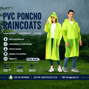 เสื้อกันฝนพีวีซีกันน้ำแบบใช้แล้วทิ้ง ขนาดฟรีไซส์ สำหรับกิจกรรมกลางแจ้ง ใช้ได้ 20 ครั้ง - Product Image 1
