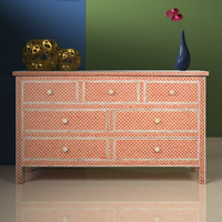 Table console Art Déco en os incrusté avec 5 tiroirs de rangement pour salon, parfaite pour les entreprises, table en nacre