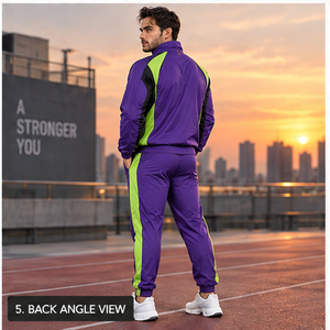 Premium Men Purple Lime Green Windbreaker Tracksuit Set Windproof Full Zip Athletic Elastic Cuff <b>Track</b> <b>Pants</b> OEM Manufacturer - Product Image 5