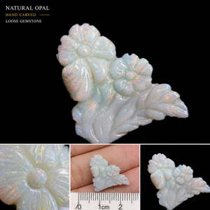 Opale naturelle blanche australienne sculptée en forme de fleur, cabochon, pierre précieuse en vrac, opale sculptée à la main pour la fabrication de bijoux - Product Image 1