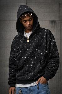 Sweat-shirt à capuche noir pour homme avec strass, design étoile scintillante personnalisé, décontracté, ample, surdimensionné, vente en gros OEM - Product Image 5