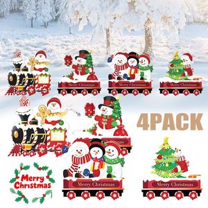 Cartelli da 4 pacchi per il cortile di Natale in plastica per il treno di Natale con i pali degli alberi del pupazzo di neve recinzione per il giardino per la decorazione natalizia - Product Image 1