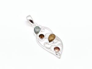 Pendentif Élégant Vintage Multi-Pierres en Tourmaline, Argent Sterling 925, Fait Main, Plaqué Or/Argent, Bijou en Pierres Précieuses pour Fiançailles - Product Image 3