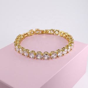 Round Brilliant Cut <b>Solid</b> Yellow <b>Gold</b> Round Brilliant Cut Claw Setting Moissanite Tennis Bracelet Everyday Wear Jewelry - Product Image 1