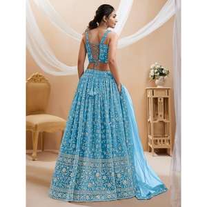 Superbe Georgette brodée bleu ciel Sangeet Wear Lehenga Choli - Product Image 4