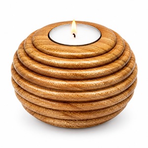 Porte-bougie rond en bois pour bougies chauffe-plat, fait main, en bois nervuré, bol votif, centre de table, décoration de Noël pour la maison - Product Image 1