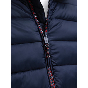 Chaqueta Acolchada con Capucha Azul Marino Unisex, Cortavientos, con Cremallera Roja, Deportiva, de Invierno, de Cuero PU, de Secado Rápido - Product Image 4