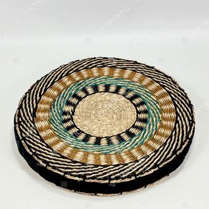 Taburete y Otomana Redondos de Fibra Natural Tejida, Diseño Rústico Moderno, Multicolor - Product Image 5
