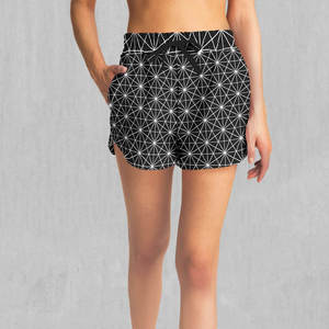 Geometric Print High Waist Drawstring Shorts With Pockets Sporty Style Knitted Spandex Polyester Breathable Women's Shorts - Product Image 1