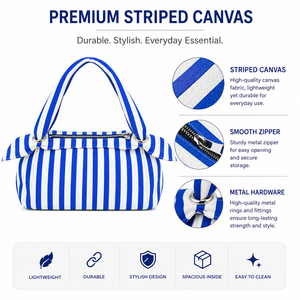 Sac à bandoulière rayé pour femme avec nœud décoratif, fermeture ouverte, style décontracté, utilisation quotidienne, portable, en toile, léger pour le voyage - Product Image 3
