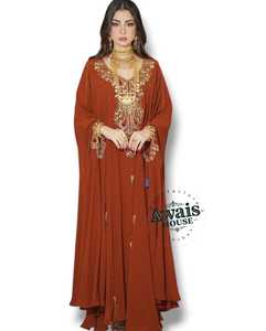 Awais House Women's Solid Maroon Embroidered Organza Floor-Length Modest A-Line Silhouette Evening Formal Gown Beaded Natural - Product Image 3