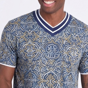 เสื้อยืดคอกลมคู่ 100% โพลีเอสเตอร์ พิมพ์ลายแบบซับลิเมชั่น แขนสั้น สำหรับผู้ชาย เสื้อยืดลำลองน้ำหนักเบา พิมพ์ลายแบบซับลิเมชั่น คอวี - Product Image 4