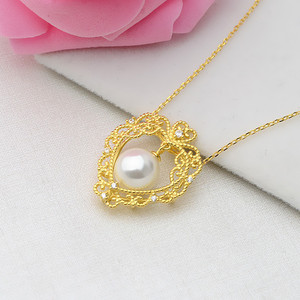 Collar con Colgante de Encaje de Corazón de Durazno de Plata S925 para Mujer, Cadena con Soporte Vacío para Perla de 8-9 mm, Accesorio de Moda DIY, Colgantes y Dijes 339 - Product Image 3