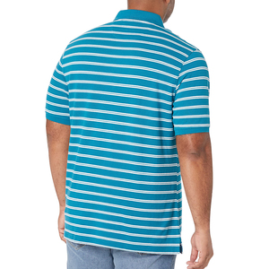 Men's Striped Short Sleeve Knitted Polo Shirt Regular Fit Casual Wear Blue and <b>White</b> Pattern - Product Image 1