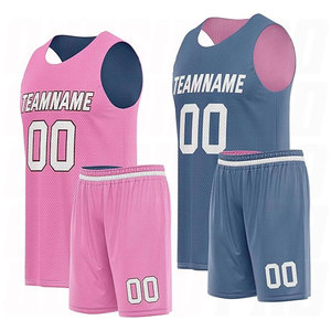 Ensemble de maillot et short de basketball imprimé de haute qualité rose, marron et bleu, impression par sublimation, polyester à séchage rapide, personnalisable - Product Image 1