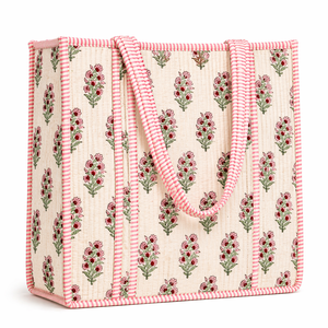 Sac à main en coton rose crème à fleurs, sac fourre-tout matelassé pour femmes, grande capacité, sac à bandoulière écologique - Product Image 1