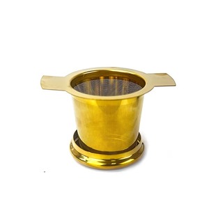 Fantastic Kitchenware Golden Metal Tea <b>Strainer</b> Fine <b>Mesh</b> Filter With Dual Handles For Brewing - Product Image 1