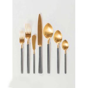 Inexpensive <b>Gold</b> Plated cutlery set With Long Grey Resin Handle Handmade Popular Western Knife Fork Spoon - Product Image 1