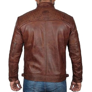 Customizable ODM Autumn Varsity Jacket for <b>Men</b> Coated Stand Collar Genuine Leather with Zipper Front Logo on Sale - Product Image 3