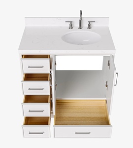 Meuble sous-vasque de salle de bain 36 pouces à étiquette privée Mary, avec vasque décalée à droite, 3 options de finition, vente en gros, usine du Vietnam - Product Image 4