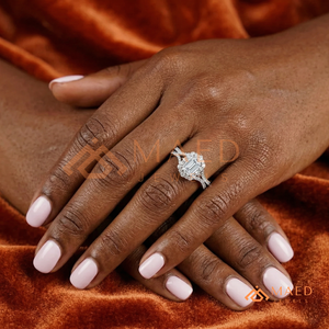 <b>Emerald</b> Cut Halo Diamond <b>Ring</b> in Sterling <b>Silver</b> Premium Split Shank Halo <b>Ring</b> in <b>Silver</b> with Diamond - Product Image 5