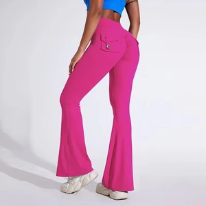 Pantalons de sport à jambes larges pour femmes, pantalons évasés sans couture, pantalons de yoga taille haute, vêtements personnalisés OEM - Product Image 2