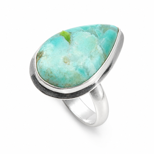 Bague en turquoise naturelle Kingman en forme de poire, en argent sterling 925, sertie à la main, bijou statement pour femme, style bohème, or rose et jaune - Product Image 2