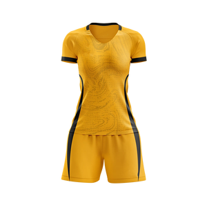 Women's Yellow-Black Color-Block Swirl Soccer Kit 100% Polyester Ladies Breathable Sublimation Sport Outfit Uniform - Product Image 1