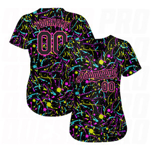 เสื้อเบสบอลลายกราฟฟิตีแบบกำหนดเอง สีดำชมพู ลายสาดสีนีออน 3 มิติ ของแท้ สตรีทแวร์ ทรงโอเวอร์ไซส์ ฮิปฮอป สปอร์ตแวร์ - Product Image 3