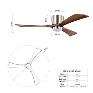 Ventilatore da soffitto silenzioso da 52 pollici con motore DC, 3 pale in legno e telecomando, reversibile e 6 livelli di velocità, motore AC, dimensione pale 42 pollici - Product Image 5