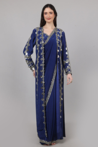 Royal Designer Style Women’s Set Designer <b>Shrug</b> Saree <b>Blue</b> Colour With Mirror Beads & Sequence work For Every Occasion - Product Image 4