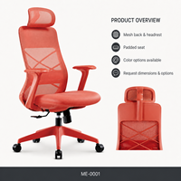 Chaise de bureau moderne et colorée à dossier haut en maille avec appui-tête, siège rembourré, cadre à dossier croisé et base à cinq branches pour espaces de travail.