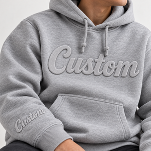 Sweat à capuche unisexe gris personnalisé avec appliqué tonal et poche kangourou, OEM, marque privée, streetwear - Product Image 5