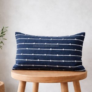 45 × 45 cm Navy Ivory Handloom Woven Cushion Cover Fine Vertical Stripe Textured <b>Throw</b> Pillow Decorative Accent - Product Image 4