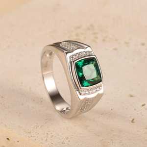 Green Cushion Cut Gemstone Moissanite Men's Ring 925 Silver <b>Birthdays</b> Anniversary Wishes Party <b>Gift</b> <b>For</b> <b>Friends</b> - Product Image 1