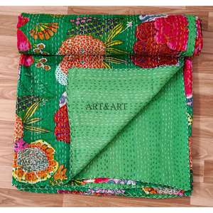 Couvre-lits Kantha tendance, modernes, vintage, ethniques, anciens, traditionnels, 100% coton, écologiques, faits à la main, imprimés, pour la maison, l'hôtel. - Product Image 5