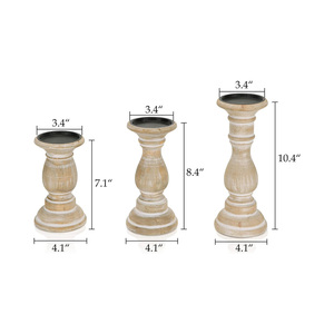Bougeoirs en bois de lavage blanc de qualité supérieure bougeoir en bois de manguier lot de 3 pour la décoration de fête de mariage de salon de noël - Product Image 5