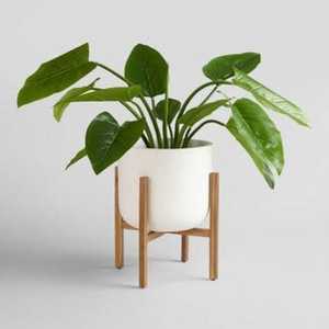 Pot de fleurs en céramique d'intérieur avec support en bois, jardinière moderne minimaliste, porte-plantes décoratif pour le bureau, la maison, la décoration de bureau - Product Image 4