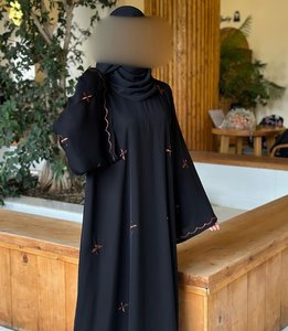 Elegant Black Solid Embroidered <b>Abaya</b> Neck Long Sleeve MAXI Modest Dress Women Polyester Breathable Middle East Style Prayer - Product Image 1