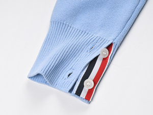 Women's Light Blue V-Neck Cardigan With Dog Embroidery And White Trim Preppy Style Full Sleeve Knitted Sweater - Product Image 2