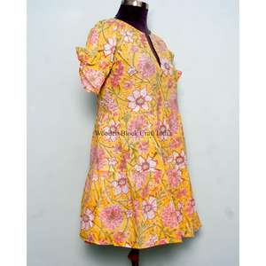 Vestido Corto Tipo A para Mujer, Cómodo, Formal, para Viaje, Ecológico, Cintura Natural, 100% Algodón, Estampado Floral Digital - Product Image 1