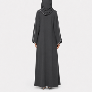 Premium Quality Of Open Front <b>Abaya</b> Set With Matching Hijab Ankle Length Long Sleeve White Piping Modest Women wear - Product Image 2