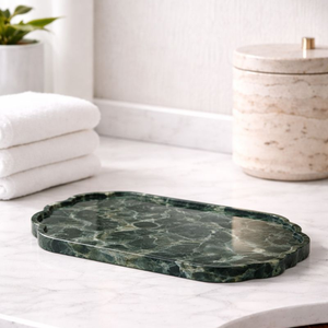 Plateau de vanité en marbre vert naturel pour la décoration de salle de bain, plateau de présentation de luxe pour bijoux et parfums, organisateur en pierre fait main pour hôtels - Product Image 1